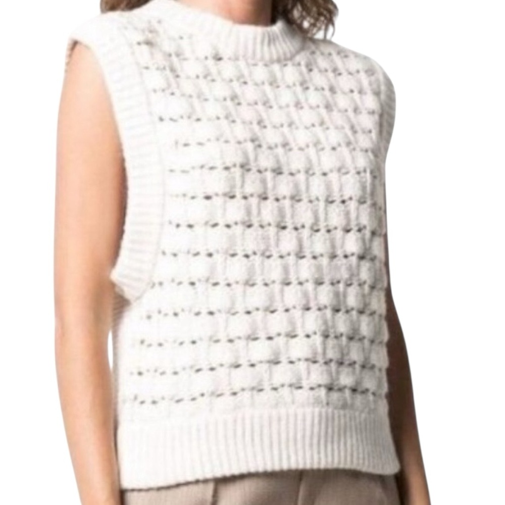 By Timo Cotton Wool Alpaca Chunky Crochet Knit Sleeveless Crew Neck Sweater Vest